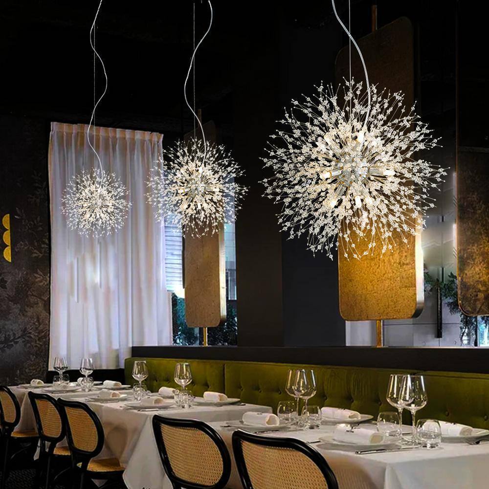 SILJOY 20 in. 9-Light Chrome Crystal Chandelier Ceiling Pendant Starburst