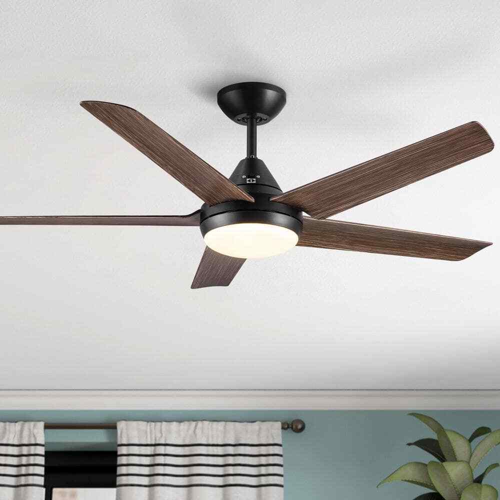 YUHAO Modern Farmhouse 48 in. Indoor Black Brown Ceiling Fan