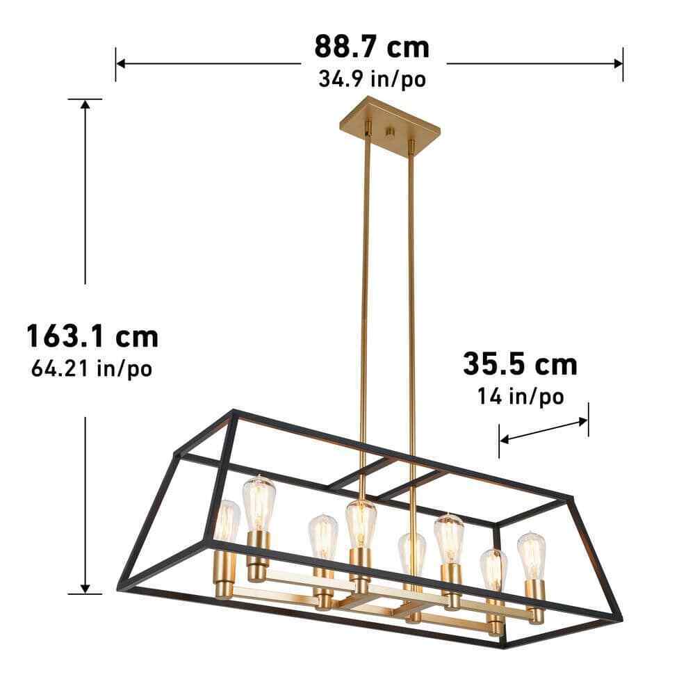 Artika Carter 8-Light Black Gold Modern Industrial Cage Chandelier Light Fixtur