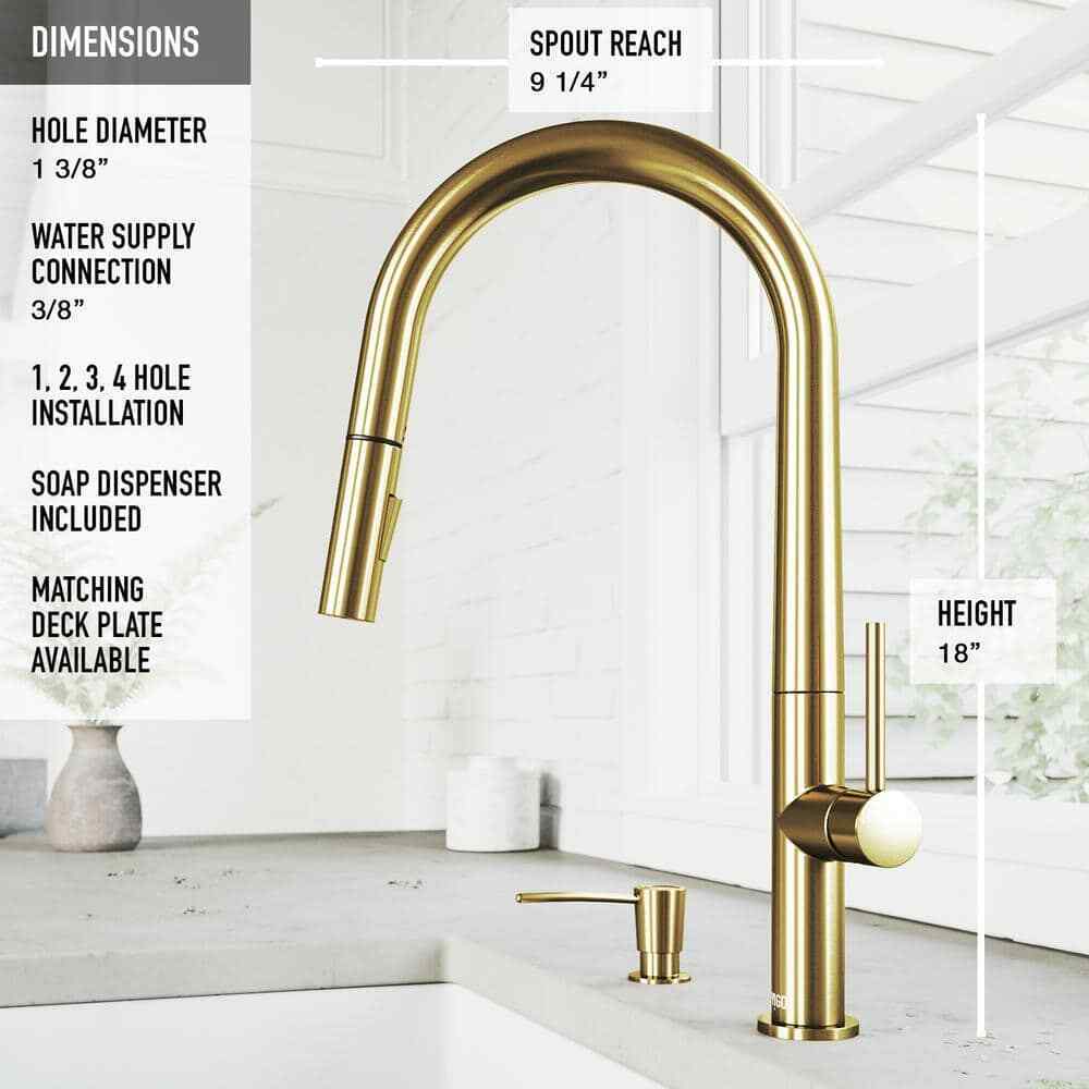 VIGO Greenwich Pull-Down Sprayer Kitchen Faucet w/ Soap Dispenser Brushed Gold