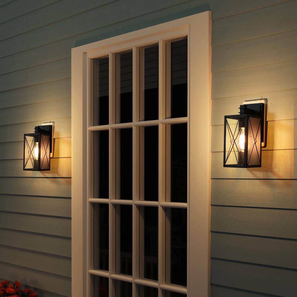 LNC Black Outdoor Wall Lantern Sandy Black w/ Clear Glass Panels