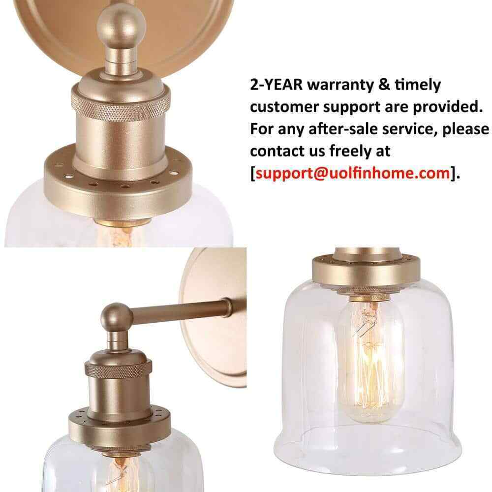 Uolfin Modern Gold 1-Light Bell Bathroom Vanity Lighting with Clear Glass Shade