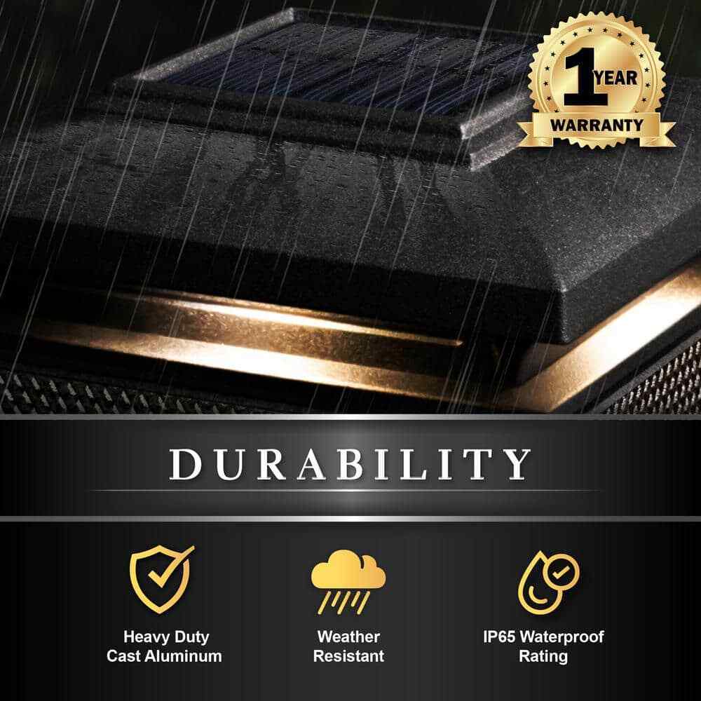 CLASSY CAPS Lumineer 4 in. x 4 in. Black Cast Aluminum Smart Solar Post Cap