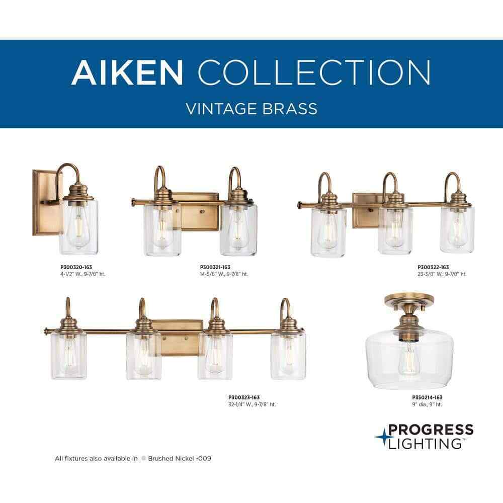 Progress Lighting Aiken Collection 1-Light Vintage Brass Clear Glass Mount Light