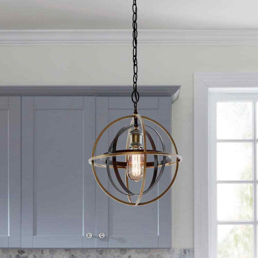 Home Decorators Barton Bay 1-Light Bronze and Champagne Pewter Orb Mini Pendant