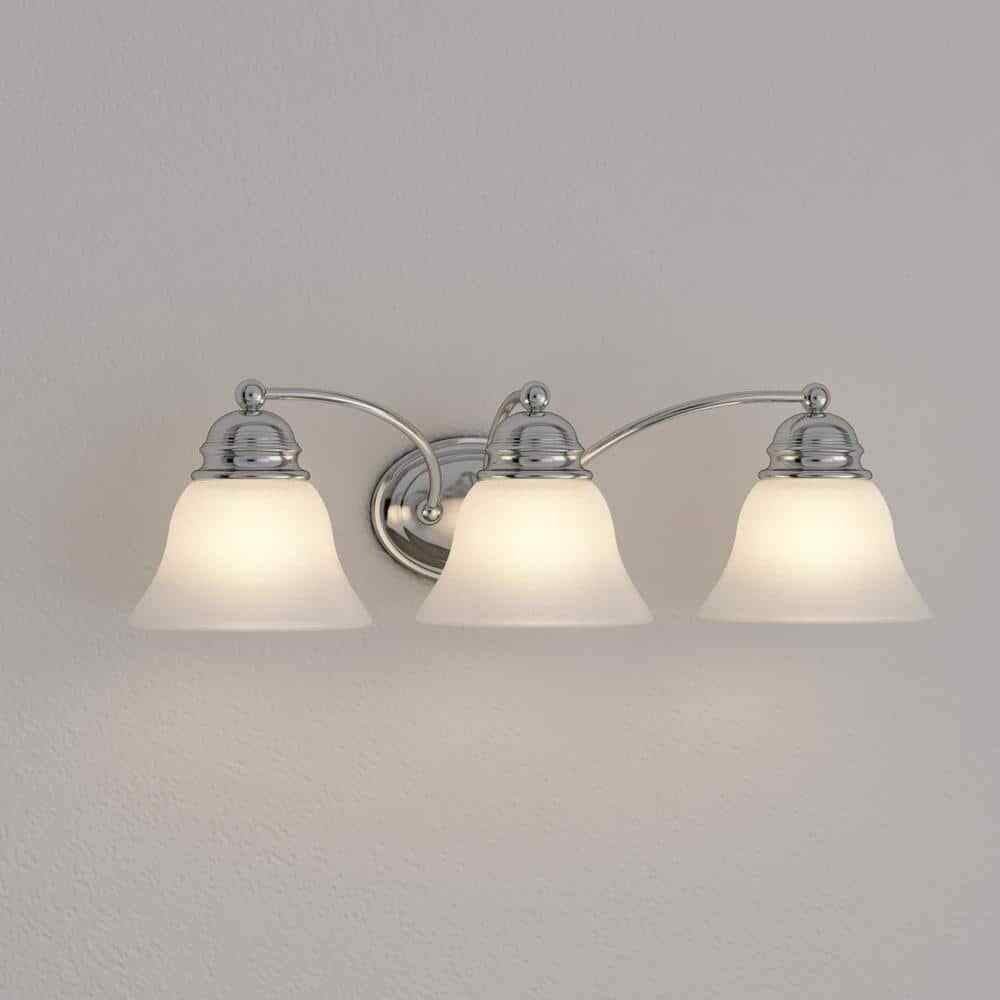 SATCO 3-Light Polished Chrome Vanity Light with Alabaster Glass Bell Shades