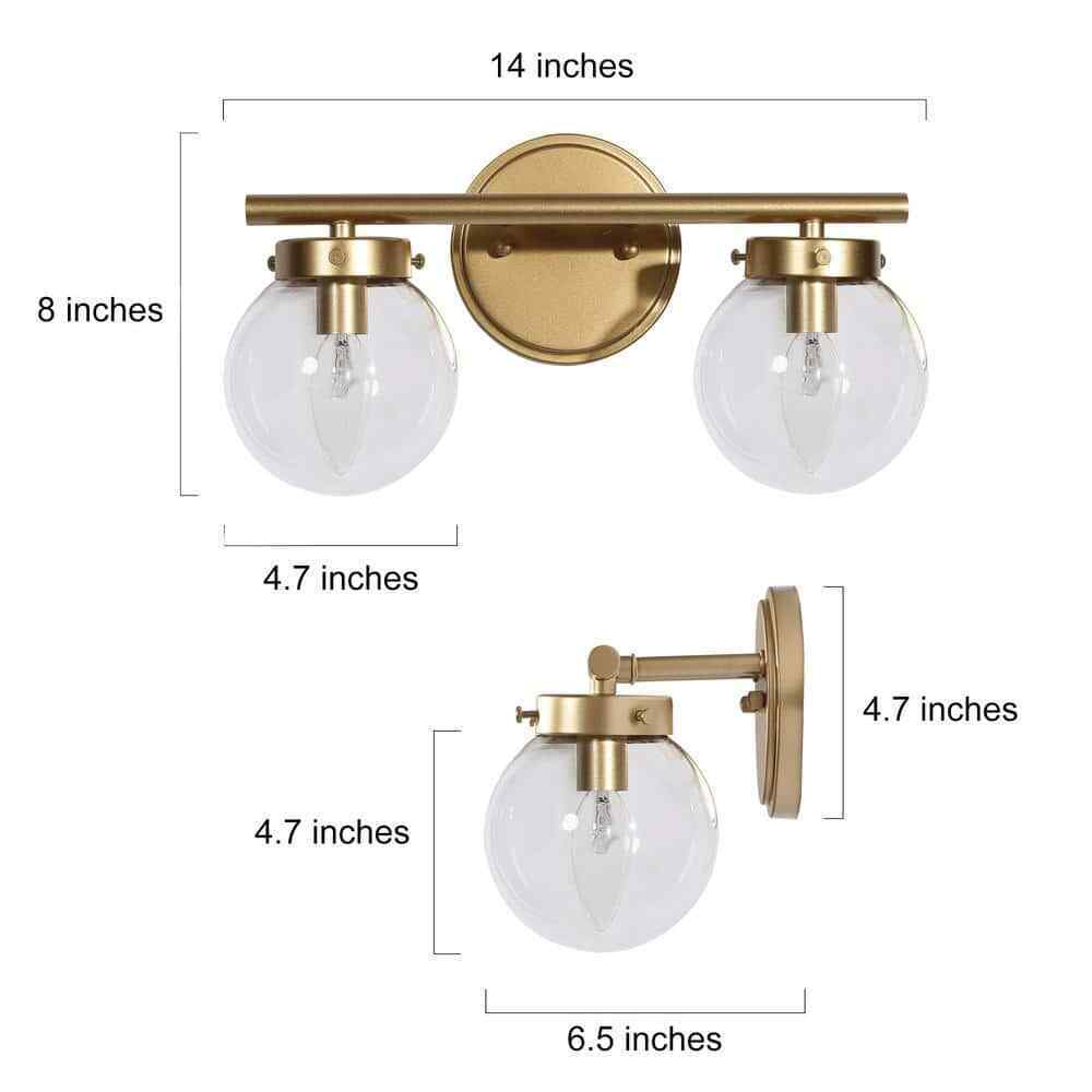 Uolfin Modern Light Gold Vanity Light 14.2 in. W 2-Light Powder Room Wall Light