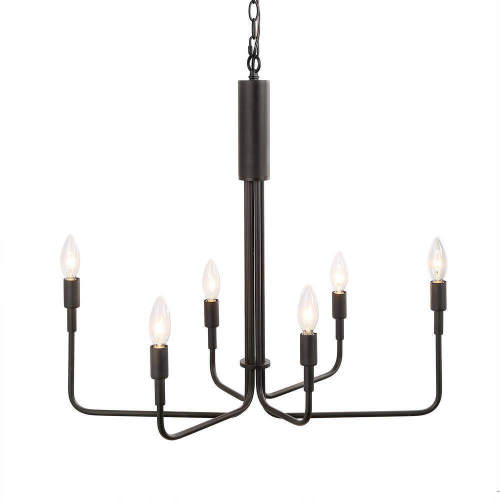 LALUZ Modern Black Candlestick Oblong Farmhouse Irregular Pendant, 6 Light