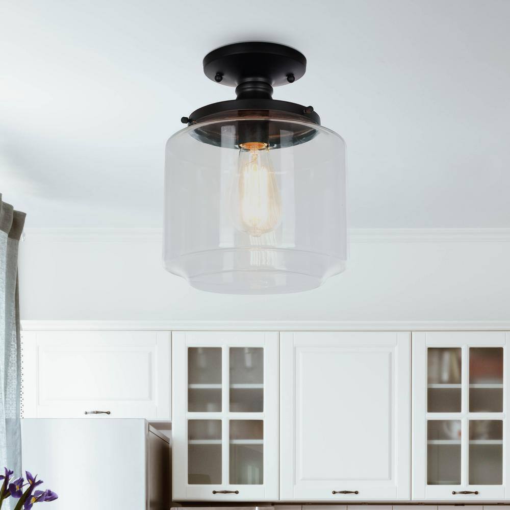 Cresswell 10.6 in. 1-Light Satin Black Modern Flush Mount 24065-000