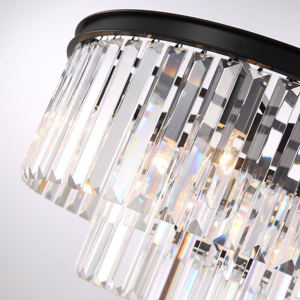 SILJOY 6-Lights Black Crystal Chandeliers 20 in. for Dining Room Bedroom