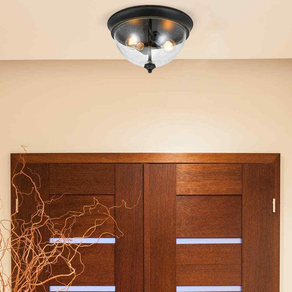 Hampton Bay 2-Light 13 in. Bronze Flush Mount Ceiling Light
