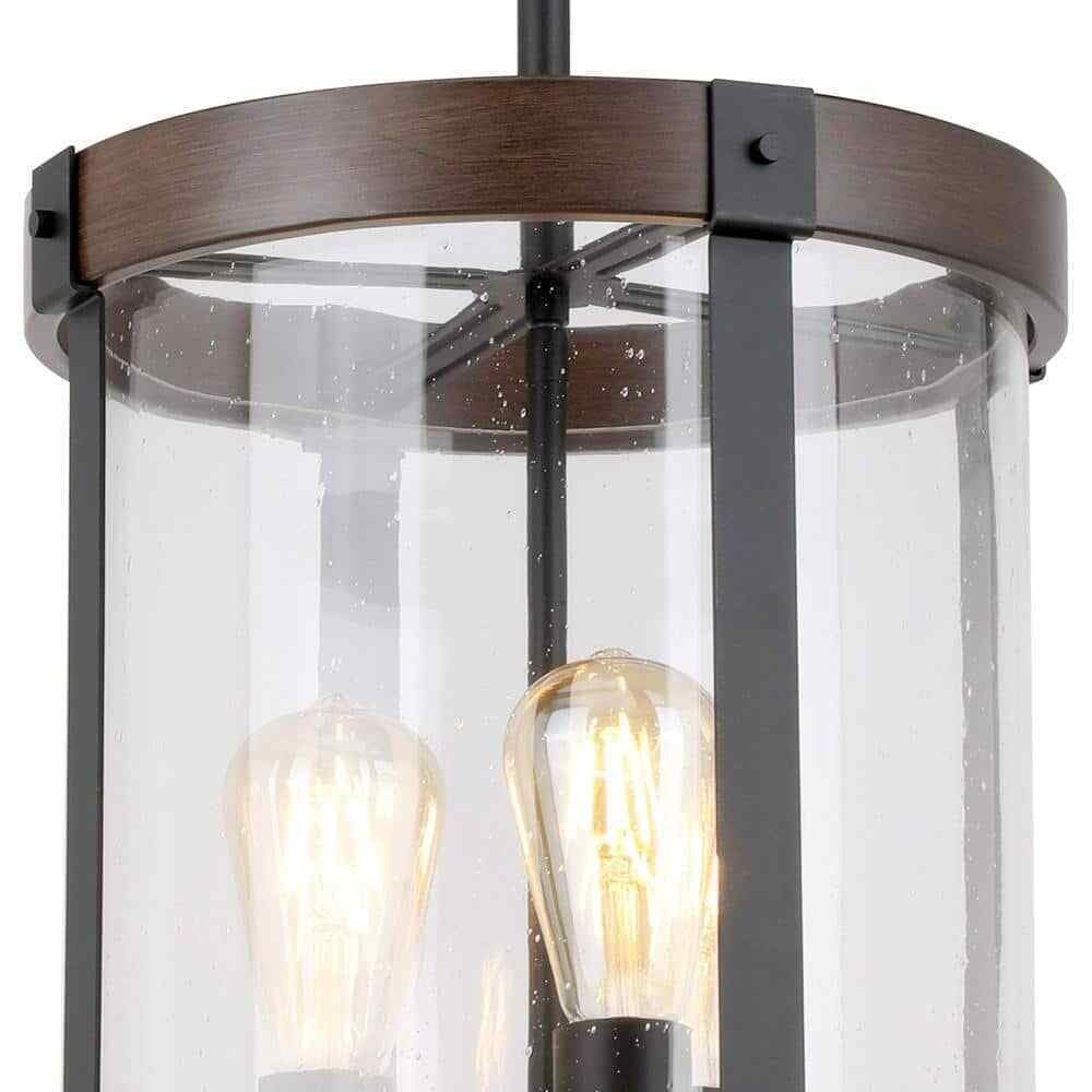 Hampton Bay Collier 3-Light Matte Black and Darker Brown Outdoor Pendant Light