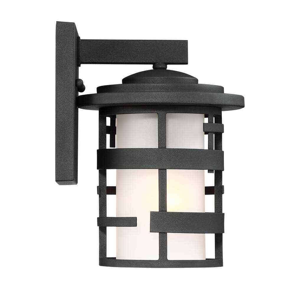 SATCO Lansing Textured Black Outdoor Hardwired Wall Lantern Sconce