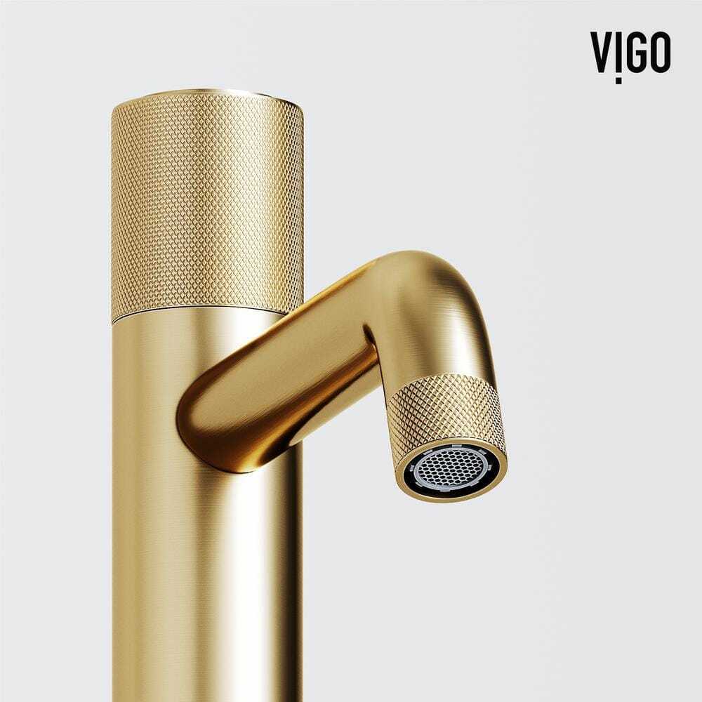 VIGO Apollo Button Operated Single-Hole Bathroom Vessel Faucet Matte Brush Gold
