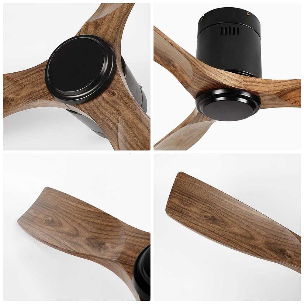 TOZING 52 in. Indoor Industrial Black Wood Windmill Flush Mount Ceiling Fan