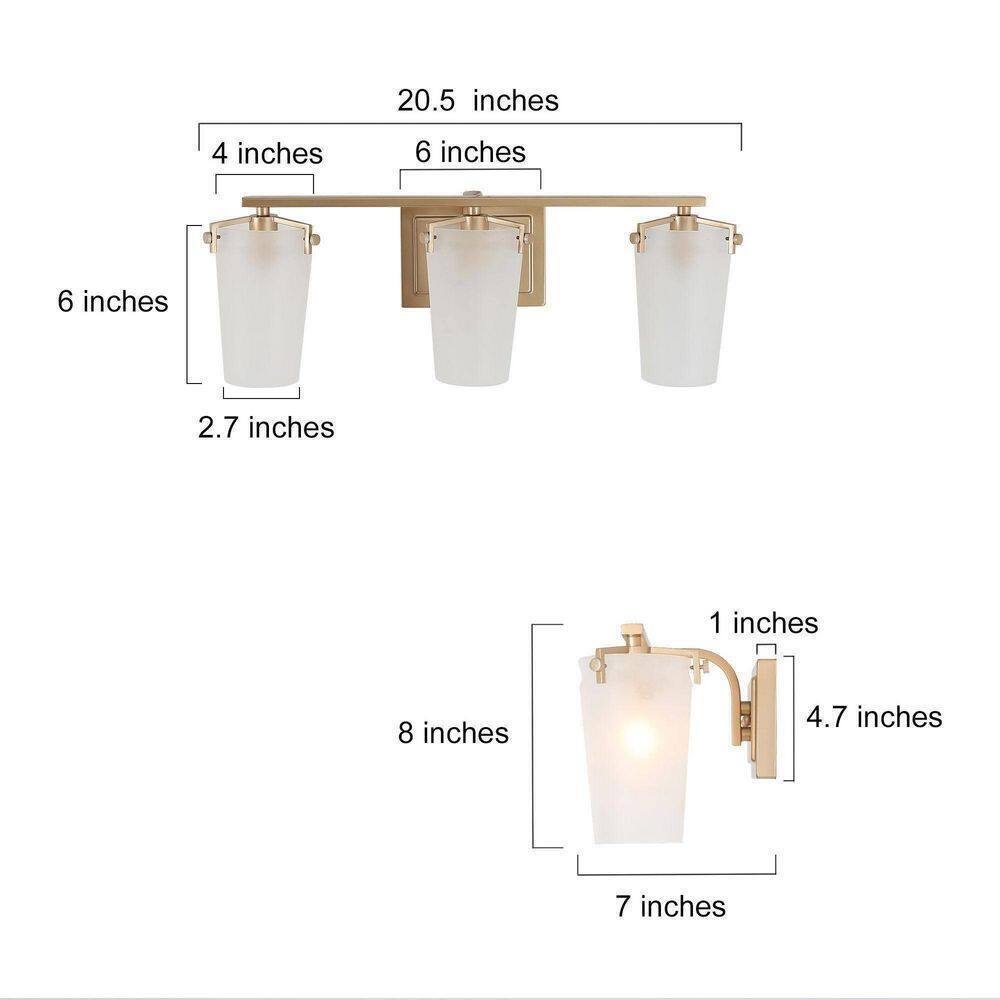 Uolfin 3-Light Farmhouse Gold Bathroom Vanity Light with Frosted Glass Shades