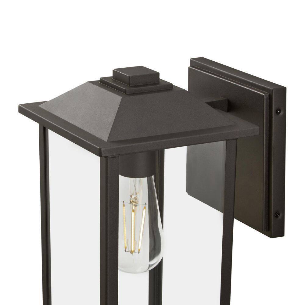 12 in. Bronze Hardwired Classic Outdoor Wall Lantern Sconce with Clear Glass
