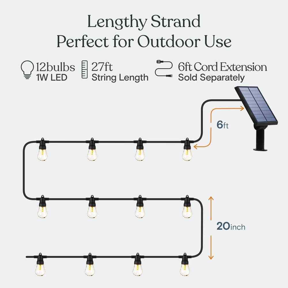 Brightech Ambience Pro 12-Light 27 ft. Outdoor Solar LED Edison String-Light