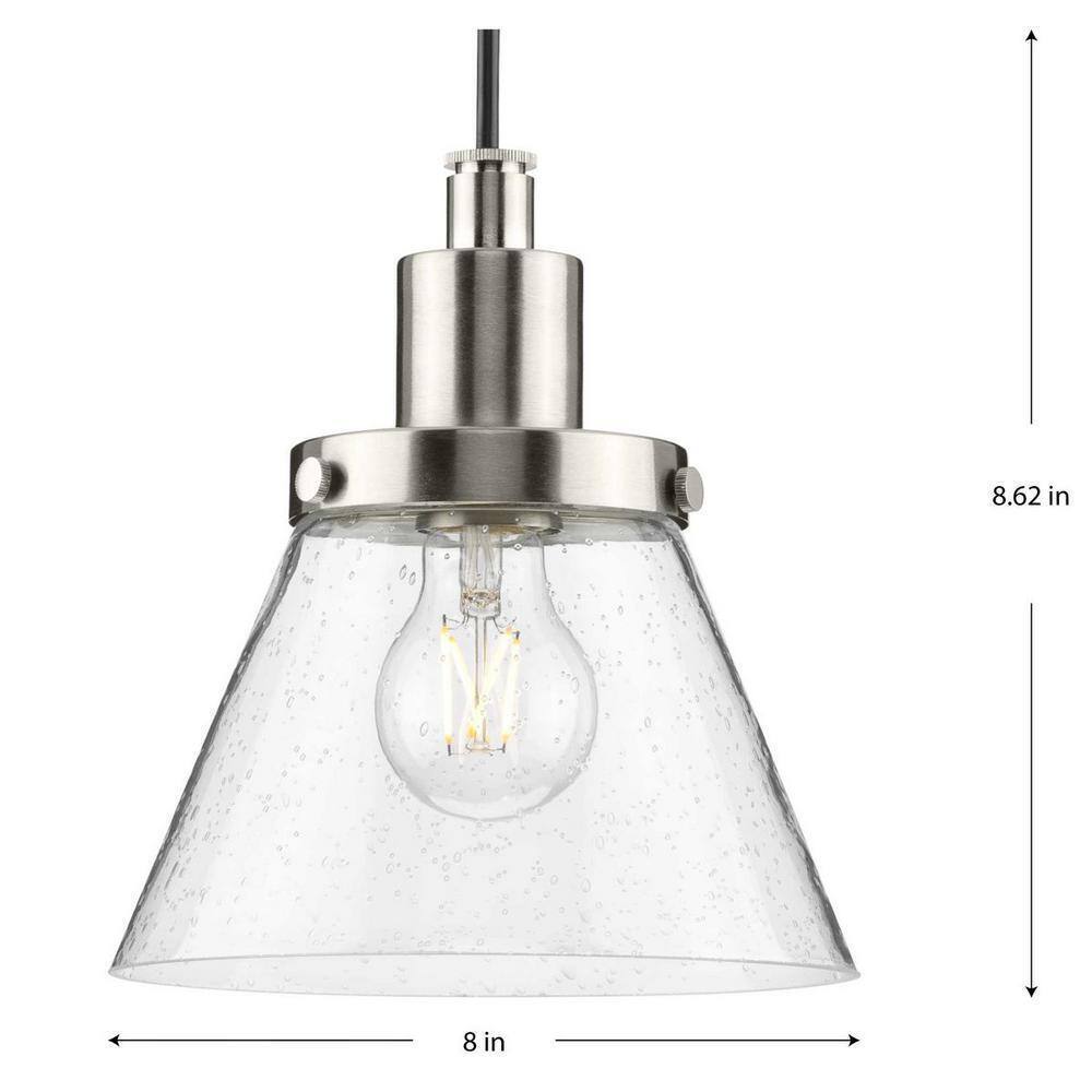 Progress Lighting Hinton 8" Brushed Nickel Pendant w/ Clear Seeded Glass Shade