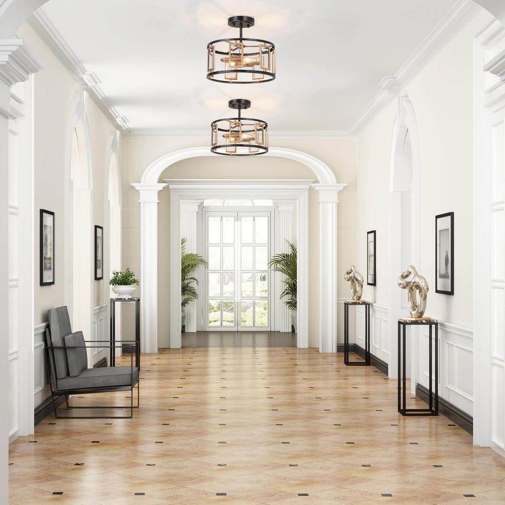 Uolfin Modern 2-Light Antique Brushed Black and Brass Gold Kitchen Ceiling Light