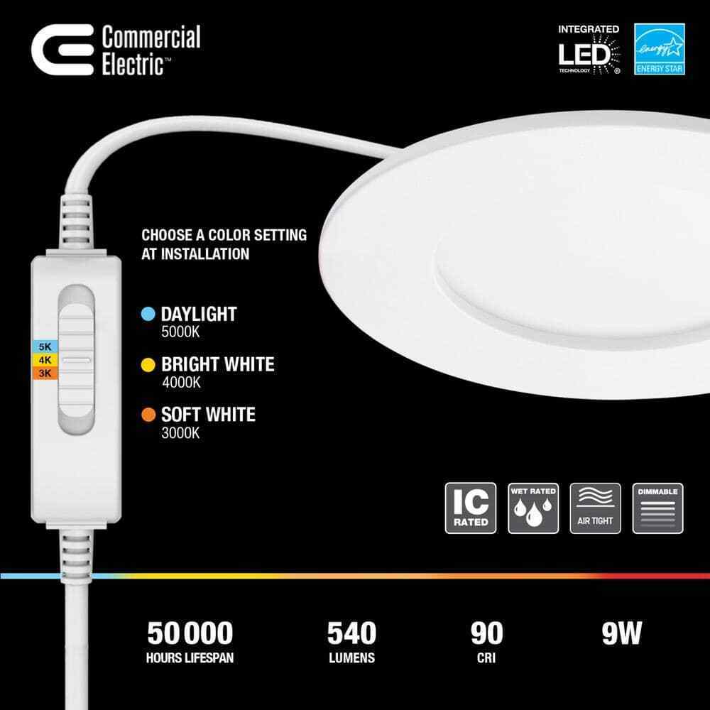 Commercial Electric 4 in. LED Slim 3 CCT Canless - White 12-Pack 92085
