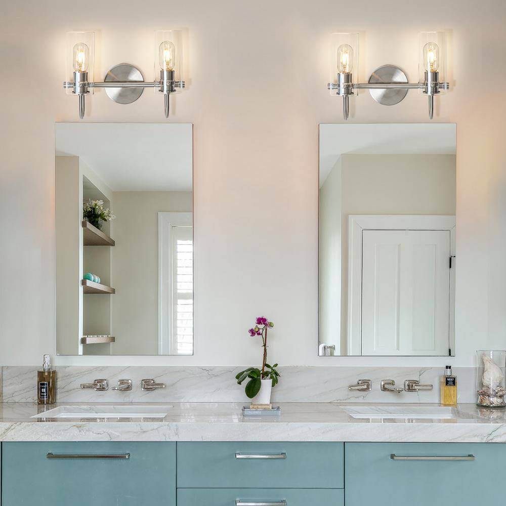 EDISLIVE Paquette 14 in. 2-Light Satin Nickel Modern Vanity Light Fixture