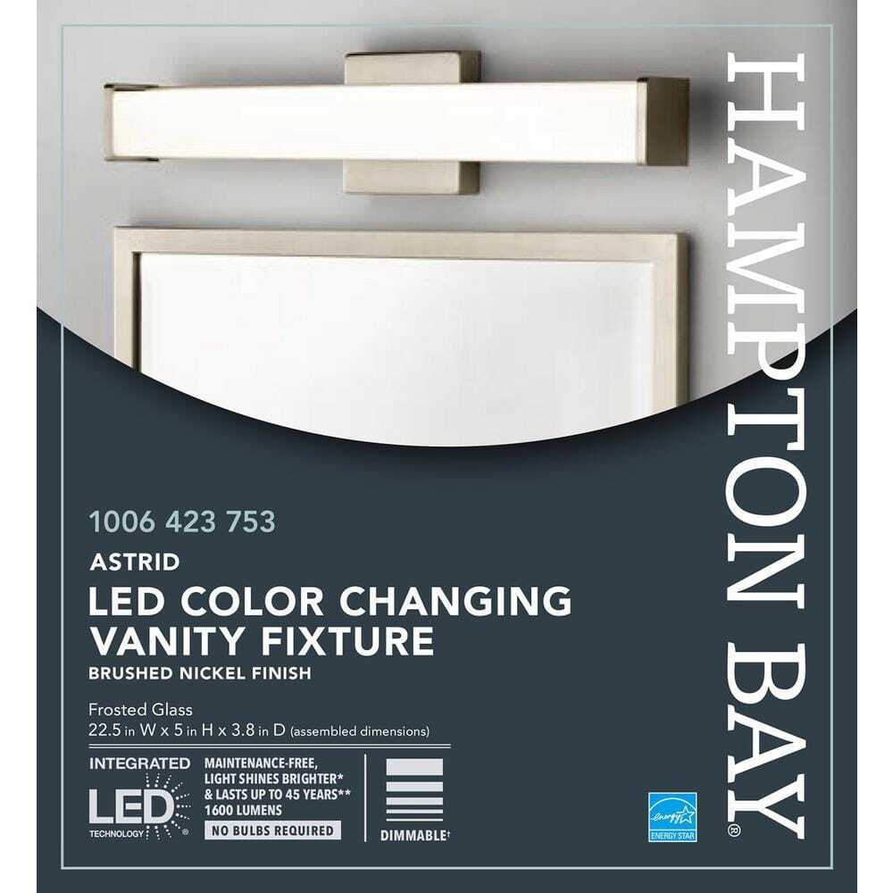Hampton Bay Astrid 24 in. Brushed Nickel 5-CCT LED Bathroom Vanity Light Bar