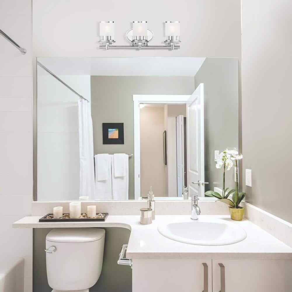 Hampton Bay 23.25 in. Truitt 3-Light Chrome Vanity Light w/ Clear and Sand Glass