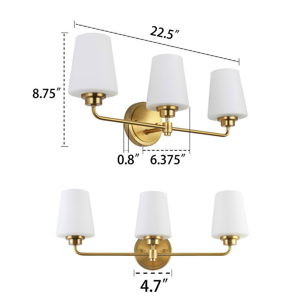 Jushua 22.5 in. W 3-Light White Plus Gold Bathroom Vanity Light with Shade