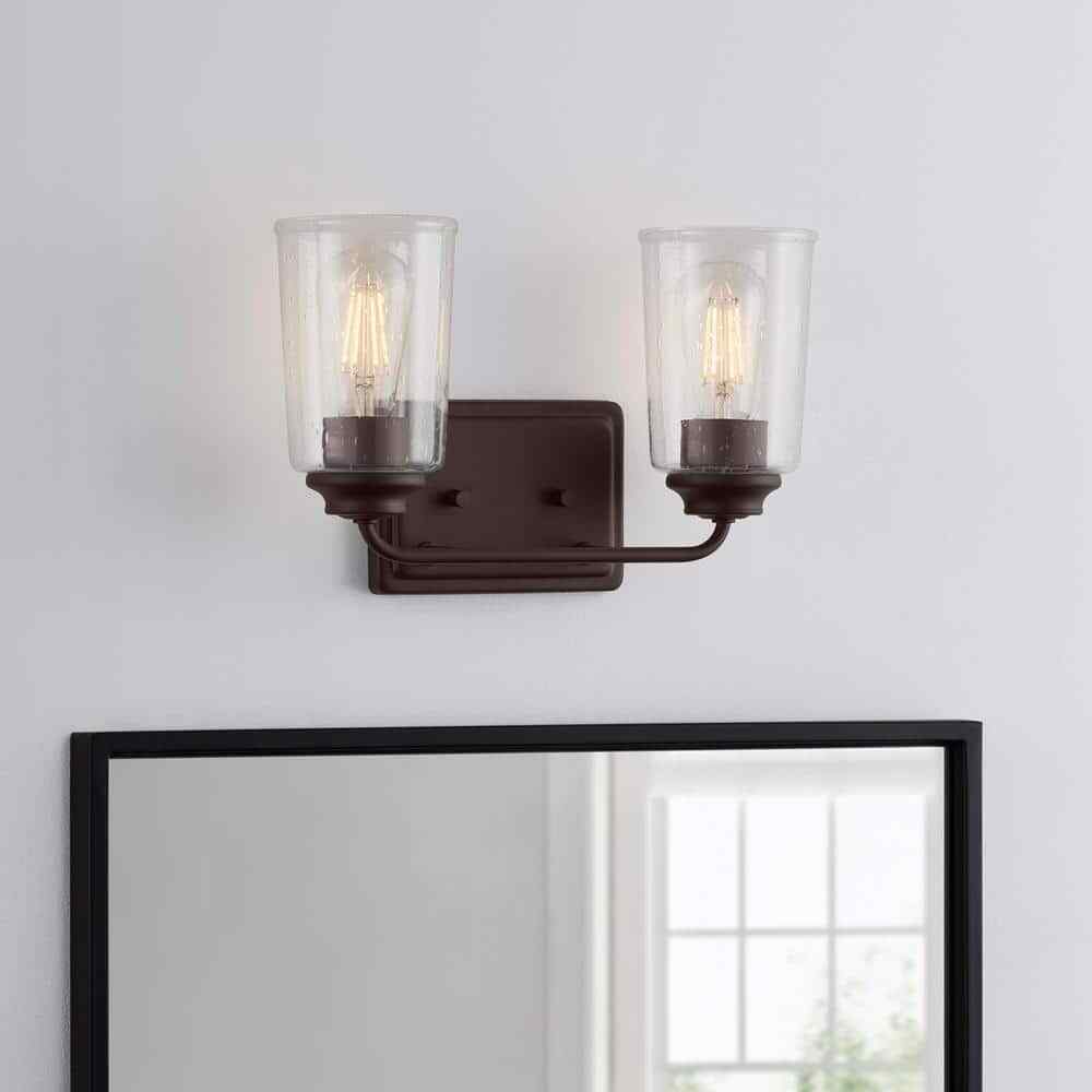Hampton Bay Evangeline 13-5/8 in. 2-Light Modern Bronze Bathroom Vanity Light