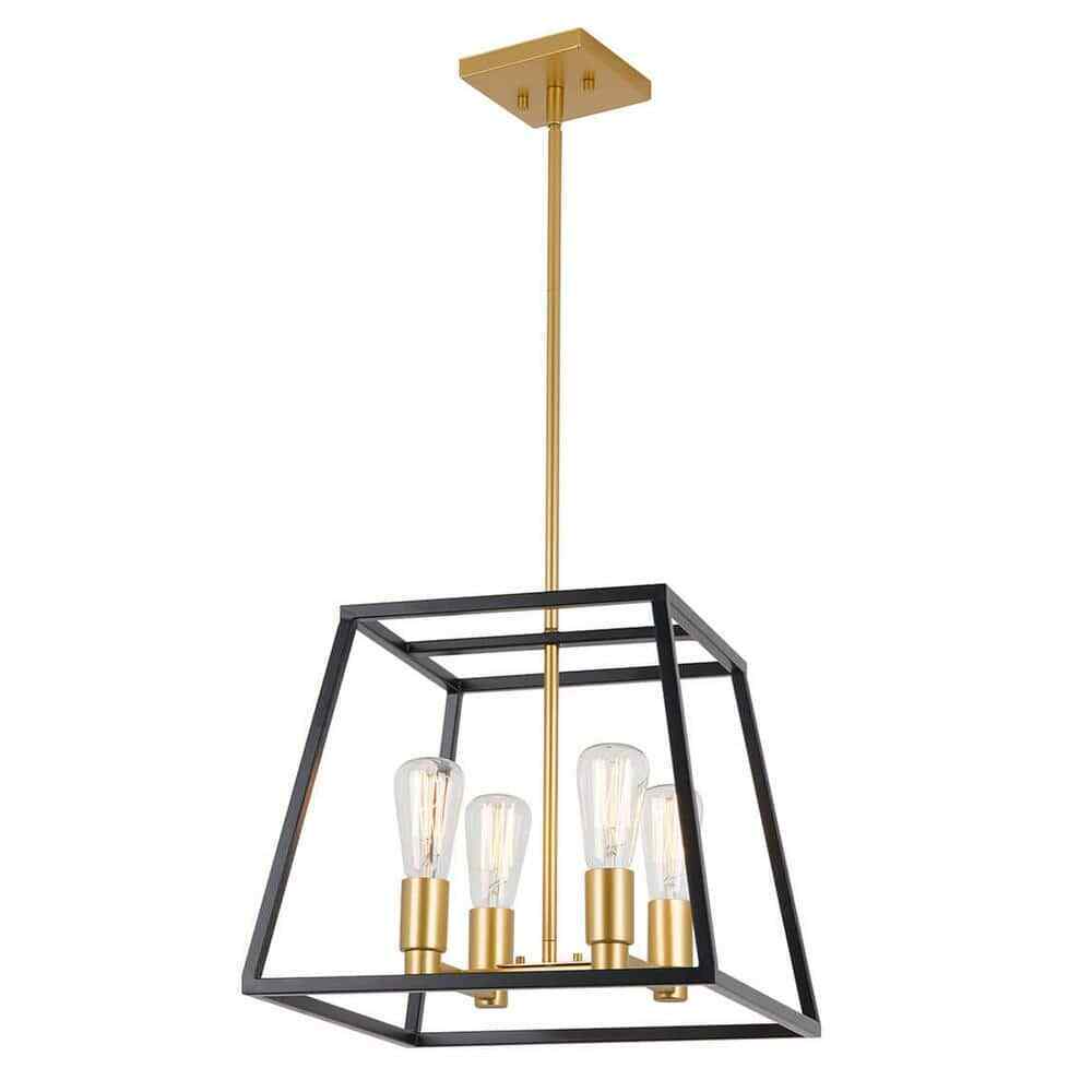 Artika Carter 4-Light Black Gold Modern Industrial Cage Chandelier Light Fixture