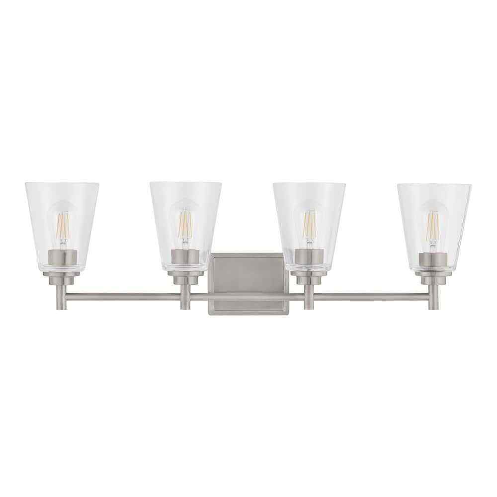 Hampton Bay 31 in. Wakefield 4-Light Brushed Nickel Vanity Light w/ Clear Glass