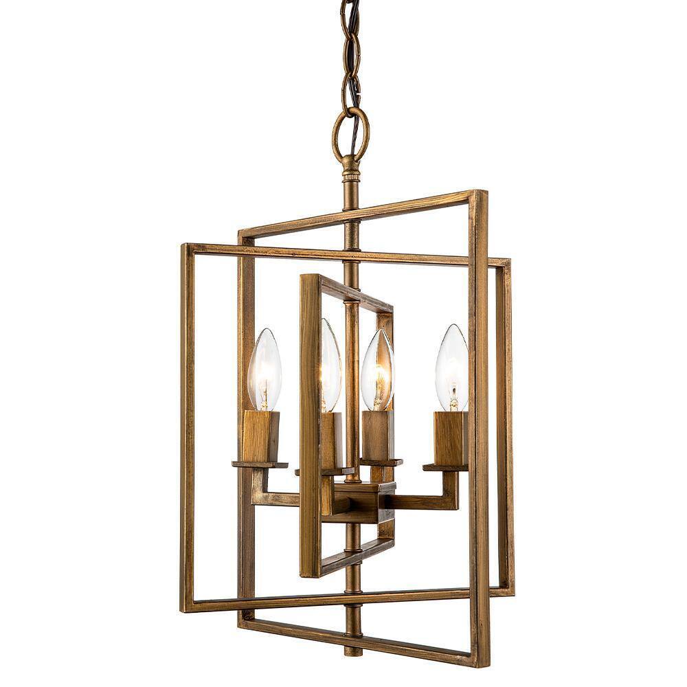 Bel Air Lighting 14 in Antique Gold Pendant Light Fixture with Caged Metal Shade