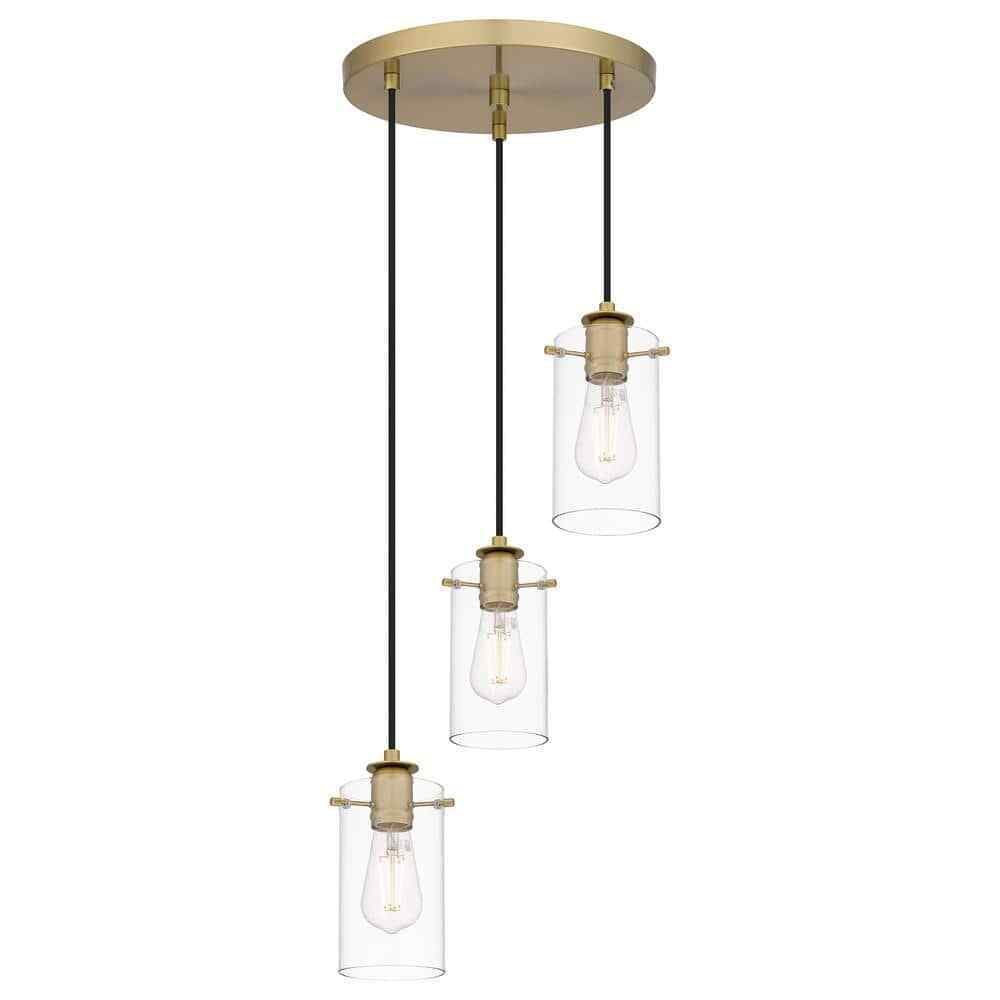 Hampton Bay Regan Brushed Gold Pendant Hanging Light w/ Clear Glass Shades