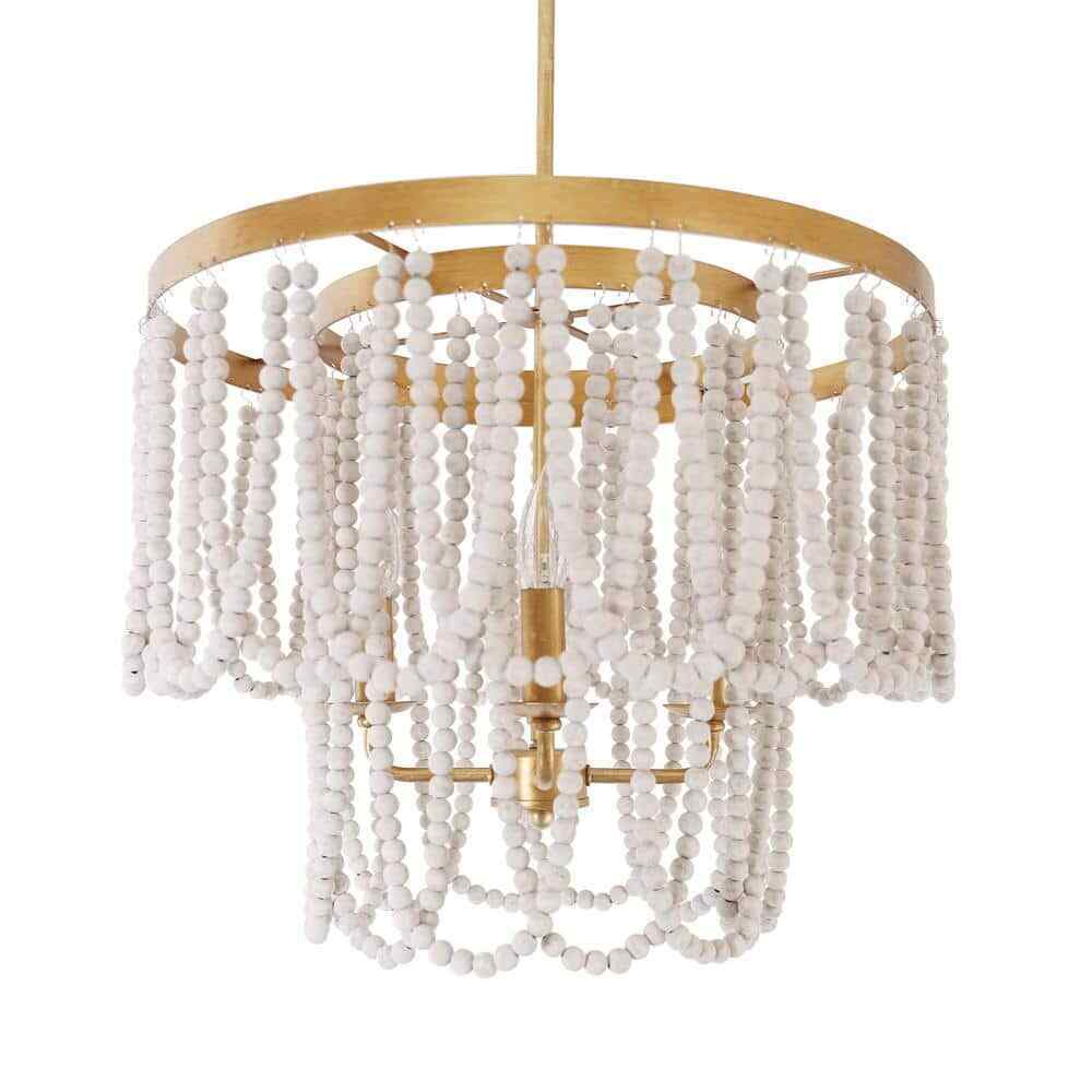 Oaks Aura Champlain Farmhouse 4-Light Golden Finish Bohemia Wood Chandelier