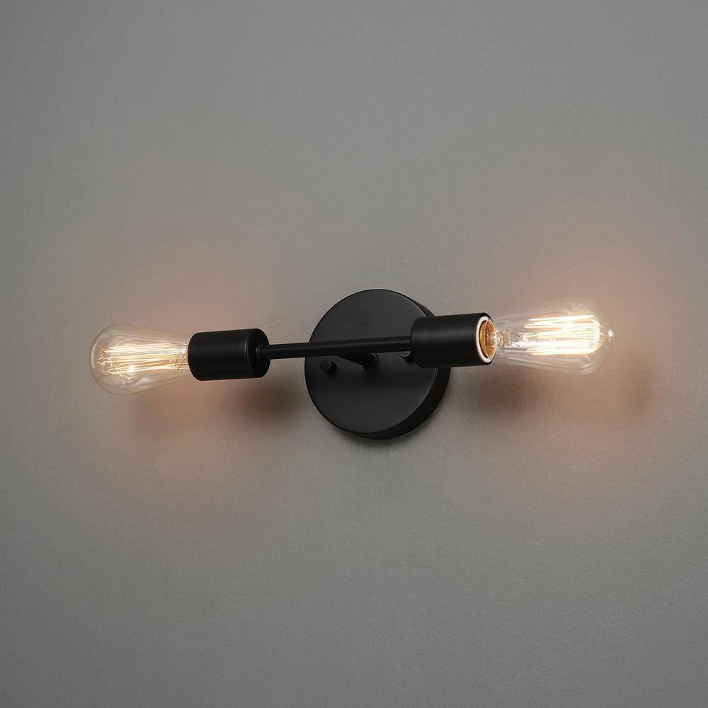 Hampton Bay Stockport 2-Light Matte Black Wall Sconce Bulb Included 65874