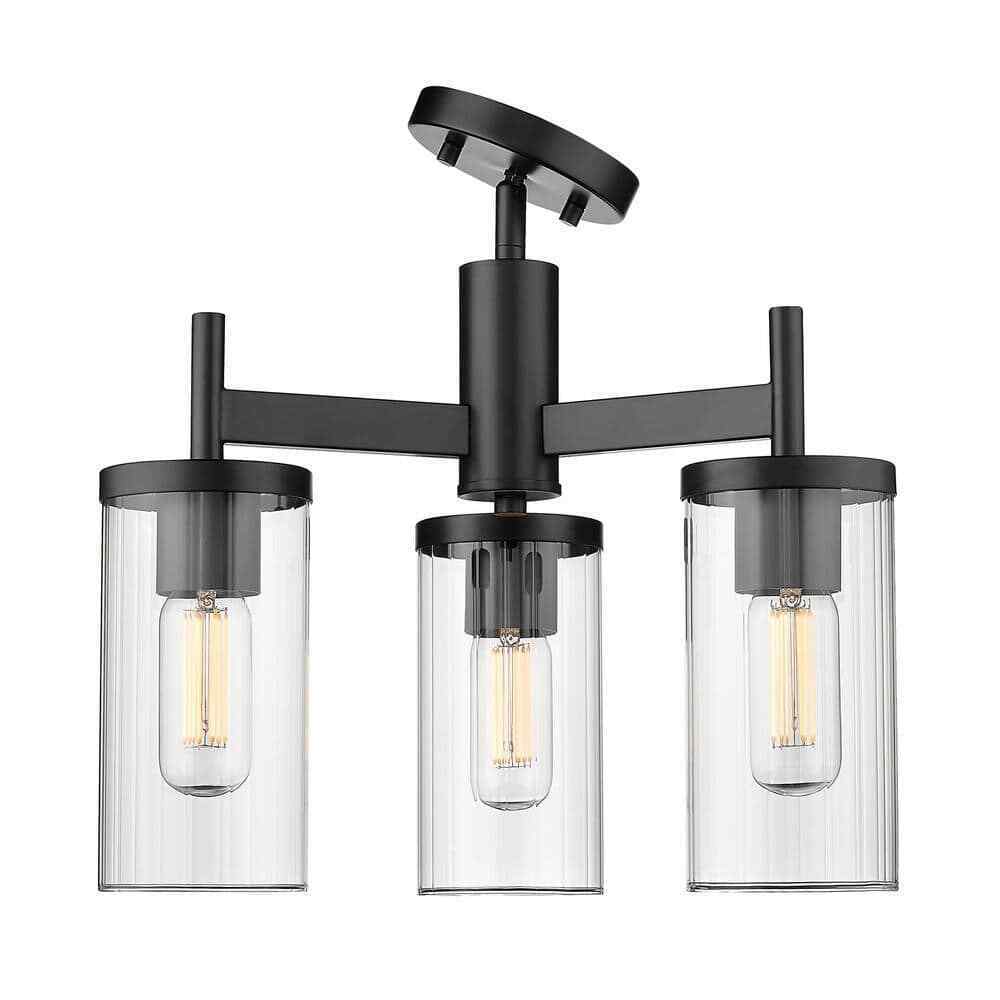 Golden Lighting Winslett 16.5 in. 3-Light Matte Black Semi-Flush Mount