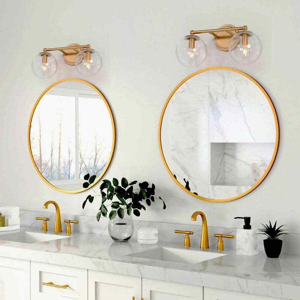 Uolfin Modern Globe Bathroom 2-Light Brass Gold Round Wall Sconce Light