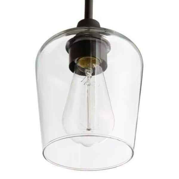 Hampton Bay Pavlen 5.5 in. 1-Light Bronze Mini Pendant with Clear Glass Shade