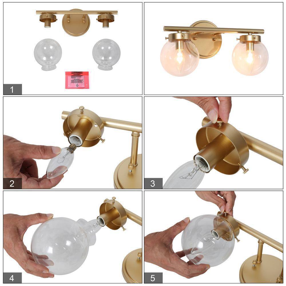 Uolfin Modern Light Gold Vanity Light 14.2 in. W 2-Light Powder Room Wall Light