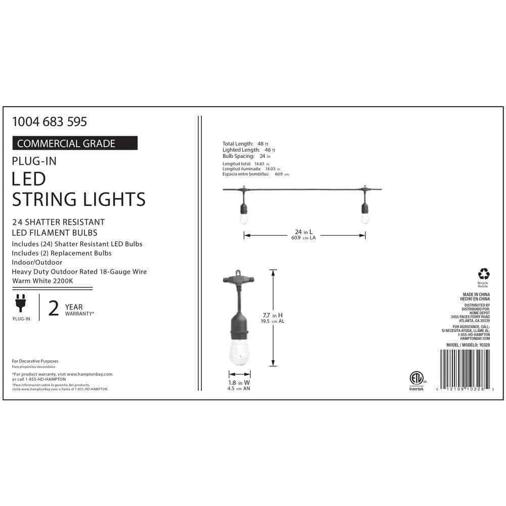 Hampton Bay 24-Light Indoor/Outdoor 48 ft. String Light