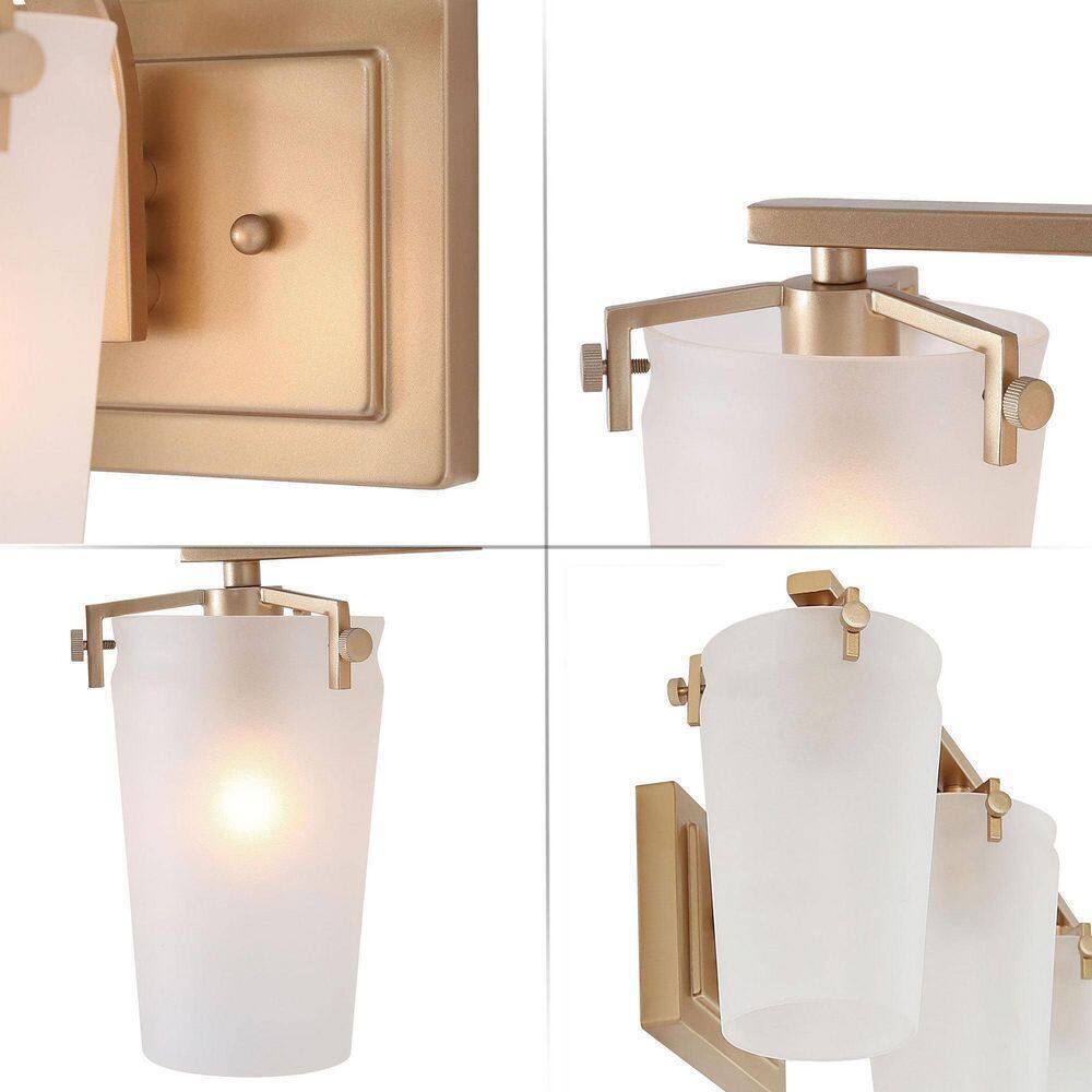 Uolfin 3-Light Farmhouse Gold Bathroom Vanity Light with Frosted Glass Shades