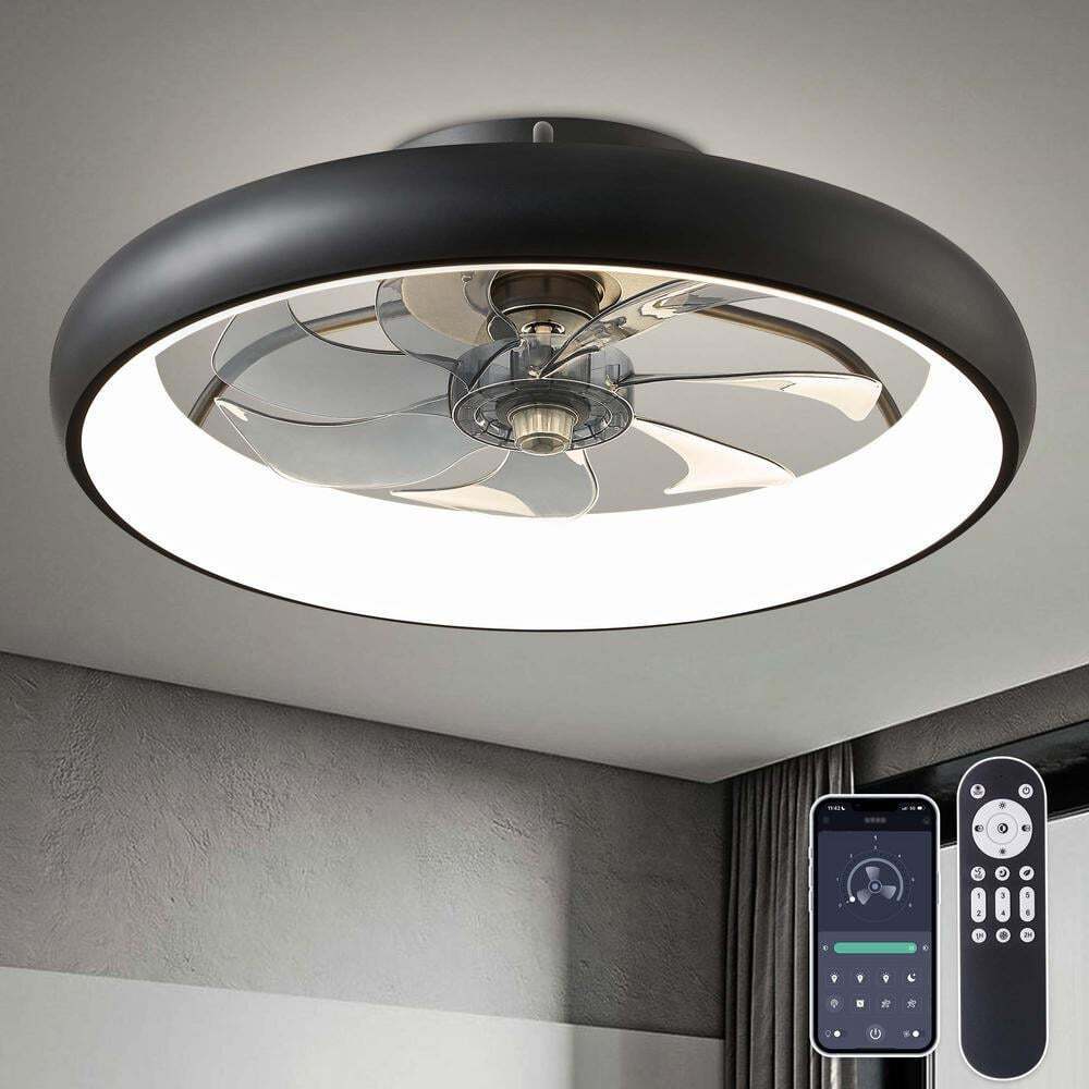 ANTOINE 20 in. Integrated LED Indoor Black Flush Mount Dimmable Ceiling Fan