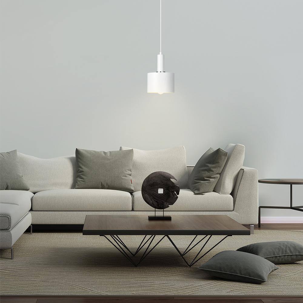 1-Light Matte White Pendant with Metal Shade and Chrome Accent