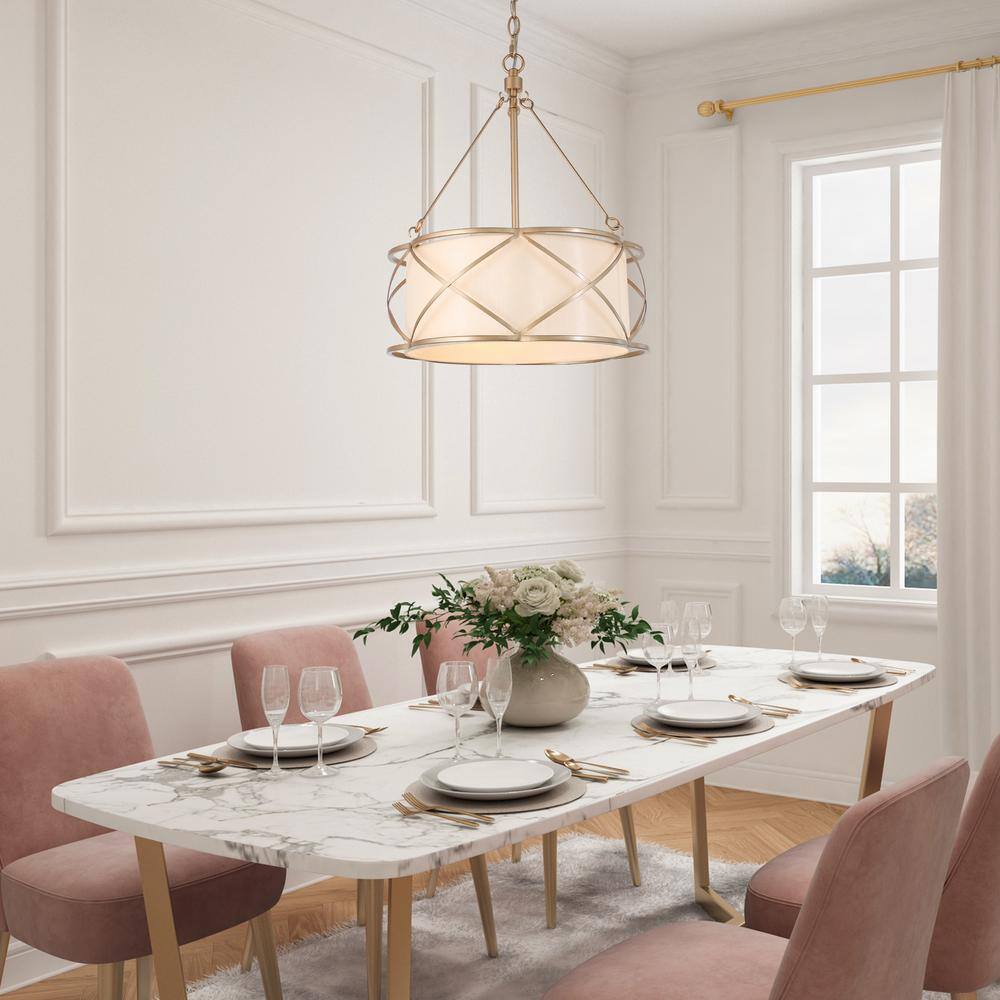 Uolfin Gold Drum 3-Light Modern Farmhouse Cage Chandelier