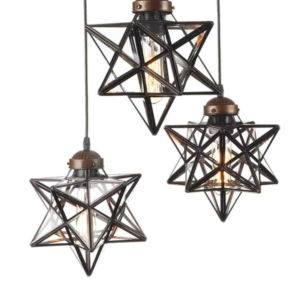 OUKANING 12 in. Brown Antique Moravian Star Pendant Light w/ Metal Glass Shade