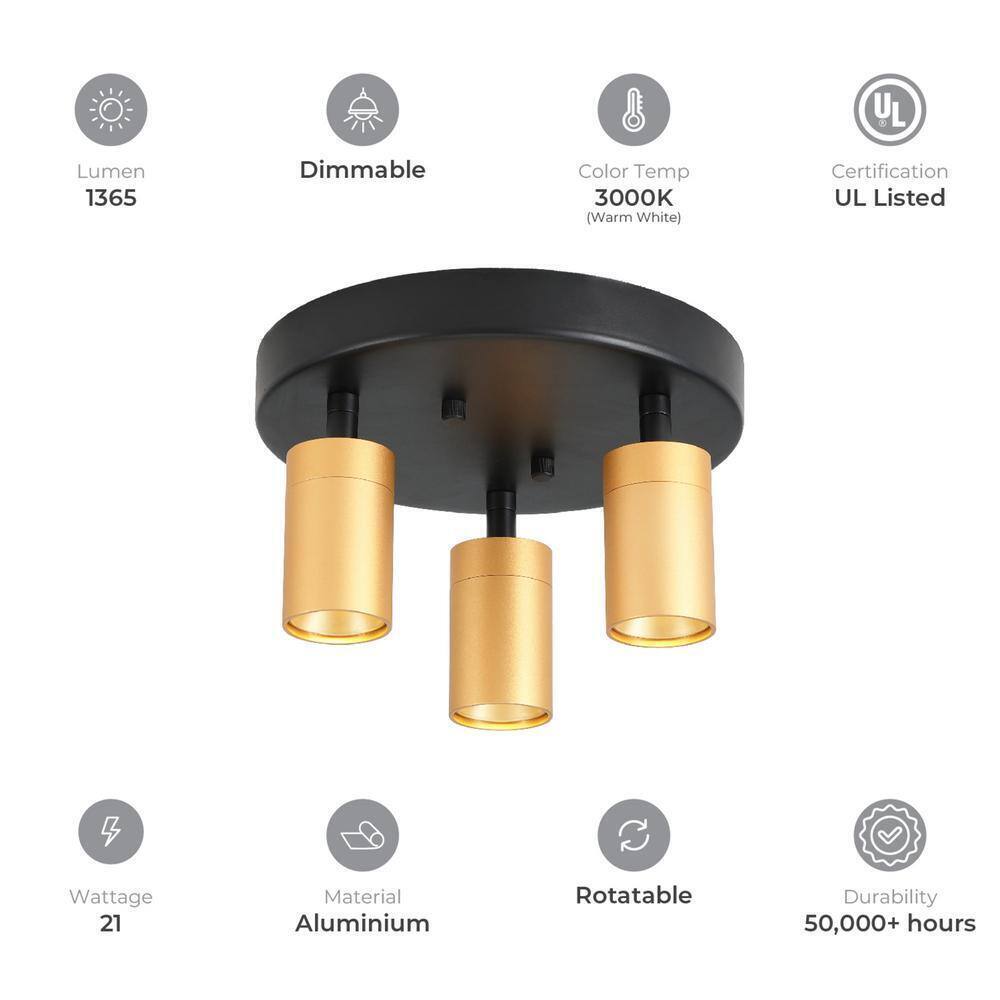 Vidalite Shura 9.8 in. 21-Watt 3-Bulb Gold Modern Integrated LED Flush Mount