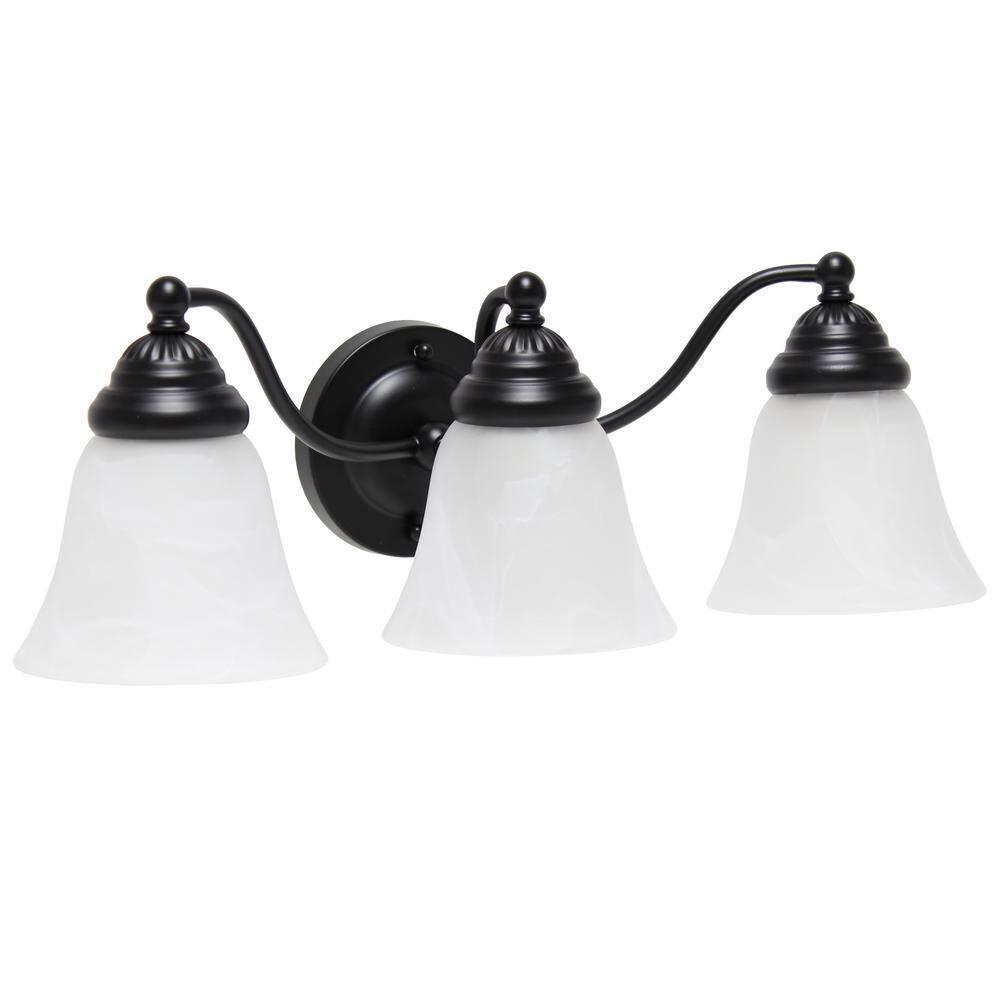 Lalia Home 7.5 in. 3-Light Black and Alabaster Shades Vanity Wall Fixture