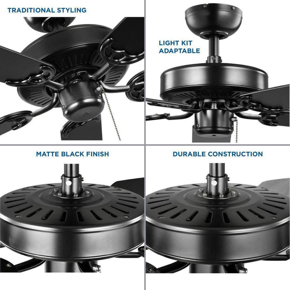 Progress Lighting AirPro 52 in. Matte Black 5-Blade Traditional Ceiling Fan