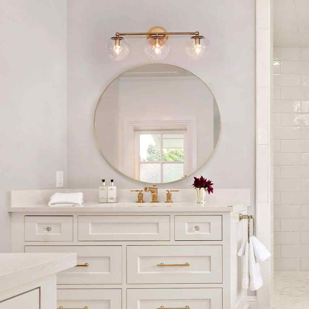 Uolfin Naomi 3-Light Brass Gold Round Powder Room Wall Sconce Light